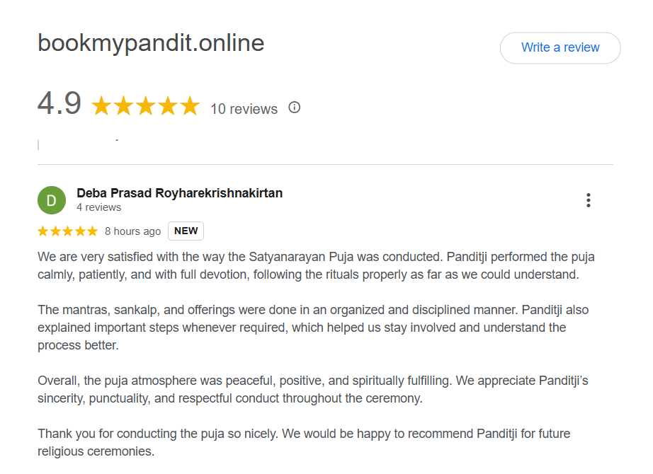 google review for book my pandit online
